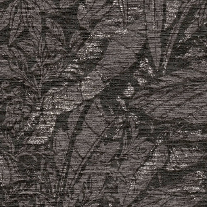 Tapetes viesistabai ar palmu lapu rakstu melnā krāsā, 395606 AS Creation