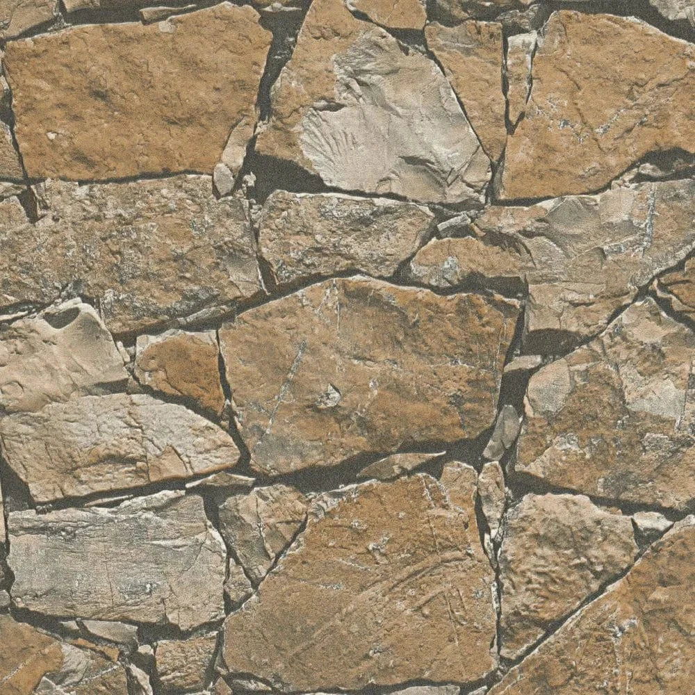 Tapetes ar reālistisku akmens sienas izskatu brūnos toņos - 958631 AS Creation