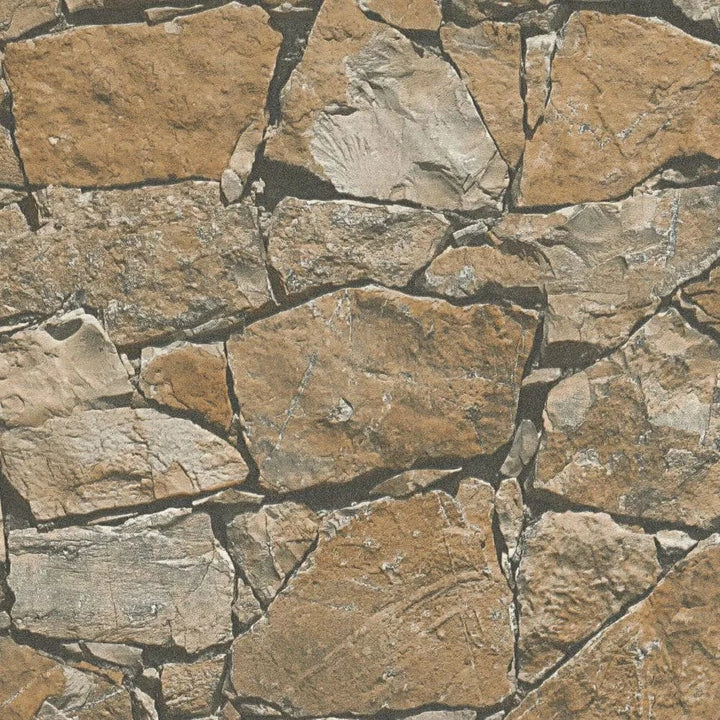 Tapetes ar reālistisku akmens sienas izskatu brūnos toņos - 958631 AS Creation