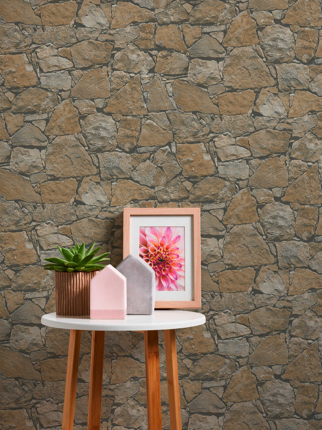 Tapetes ar reālistisku akmens sienas izskatu brūnos toņos - 958631 AS Creation