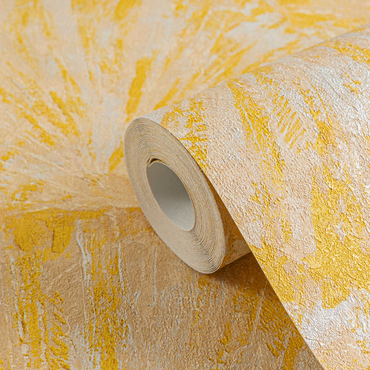 Tapetes ar smalku tekstūru, kas atgādina lapas, dzeltenā krāsā, 781984 AS Creation