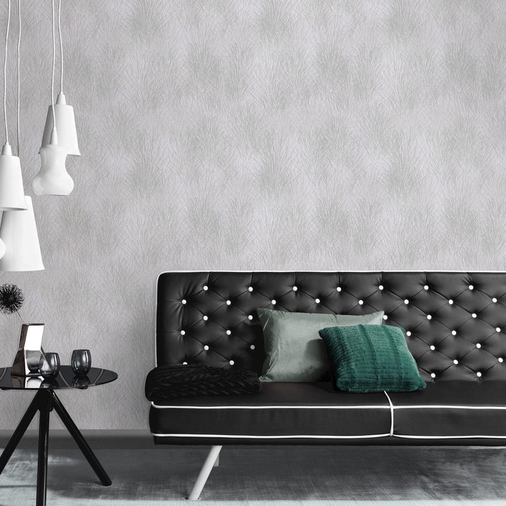 Tapetes ar spīdīgu fonu un matētu dabas rakstu pelēkā krāsā - 3753272 Erismann