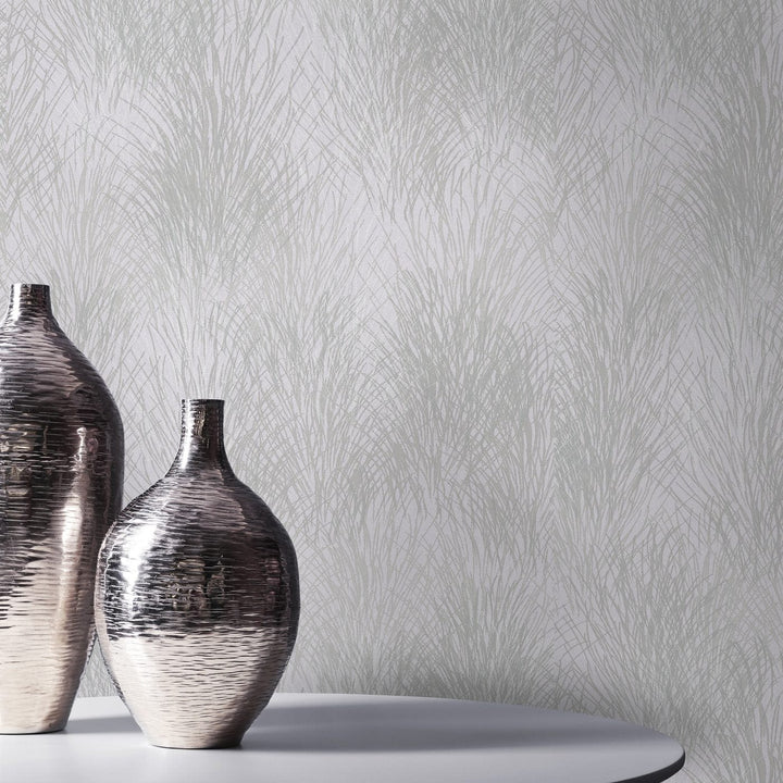 Tapetes ar spīdīgu fonu un matētu dabas rakstu pelēkā krāsā - 3753272 Erismann