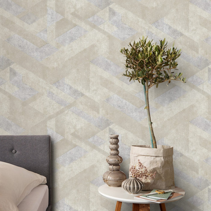 Tapetes ar spīdīgu ģeometrisku rakstu bēšā un pelēkā krāsā - 3746057 Erismann