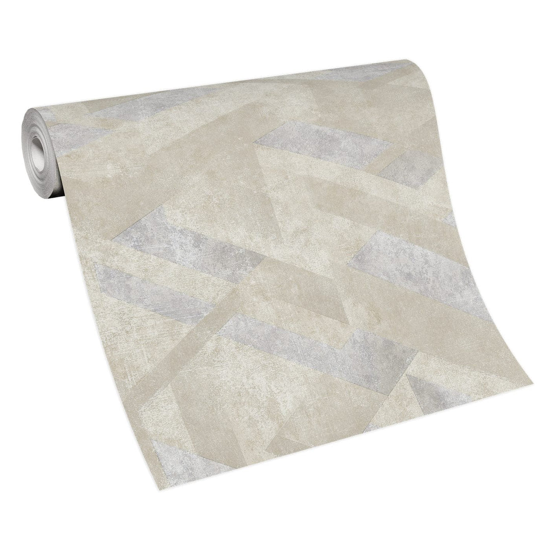Tapetes ar spīdīgu ģeometrisku rakstu bēšā un pelēkā krāsā - 3746057 Erismann