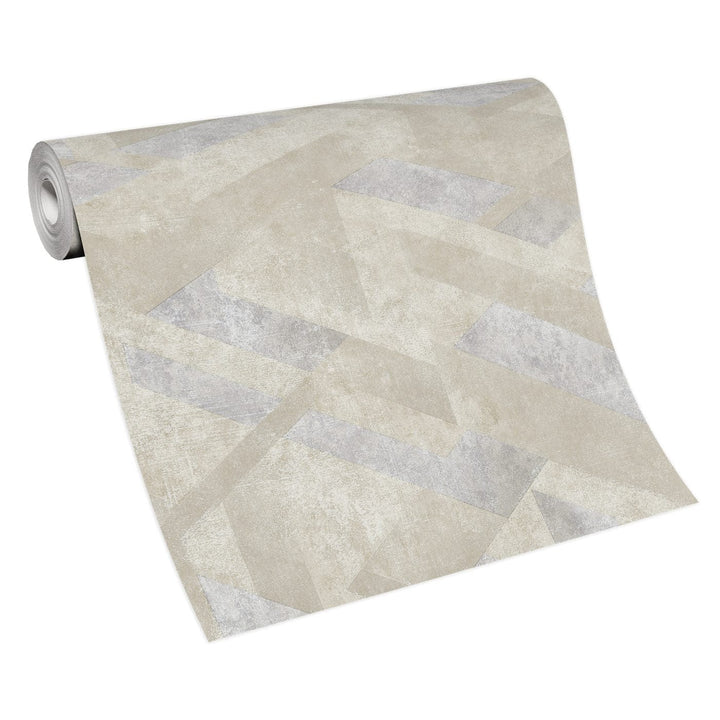 Tapetes ar spīdīgu ģeometrisku rakstu bēšā un pelēkā krāsā - 3746057 Erismann