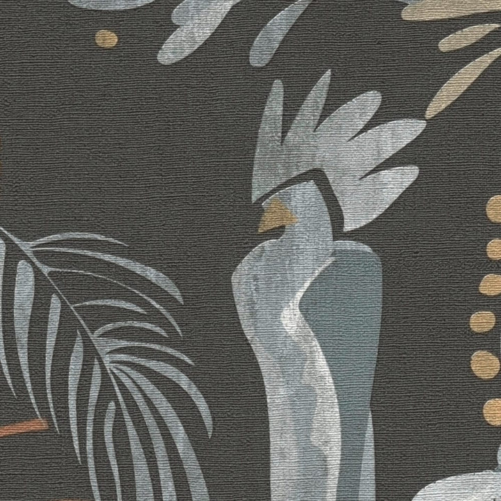 Tapetes ar tropu augiem un putniem, lina izskats: melnā, 388983 AS Creation