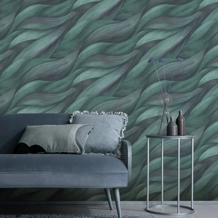 Zilā krāsas viļņveida tapetes elegantiem sienu akcentiem   Tapetenshop.lv