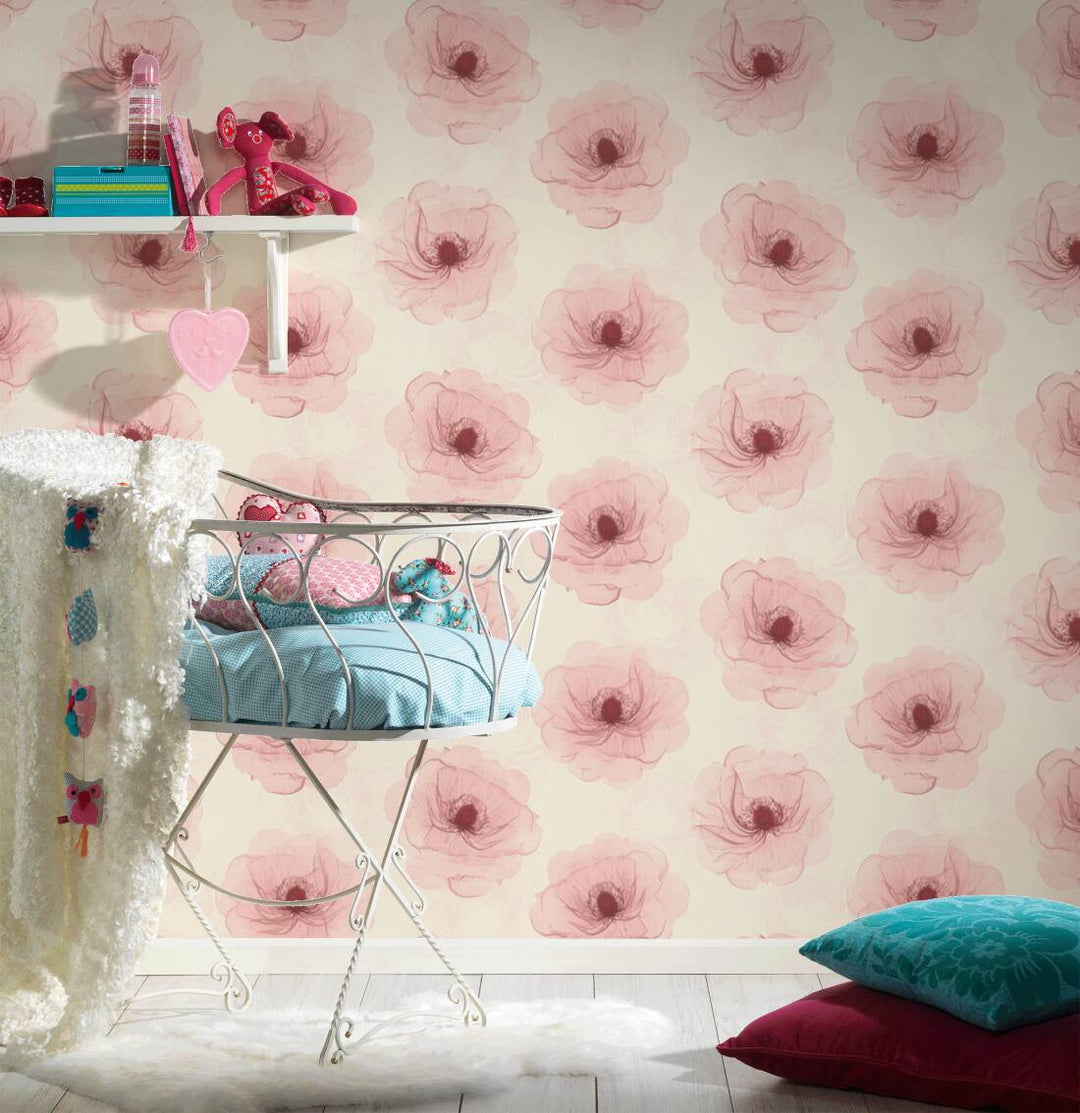 Lētas tapetes ar ziediem rozā toņos (atlikums – 3 ruļļi), 7342743 Erismann
