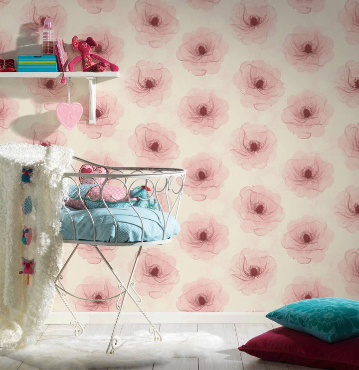 Lētas tapetes ar ziediem rozā toņos (atlikums – 3 ruļļi), 7342743 Erismann