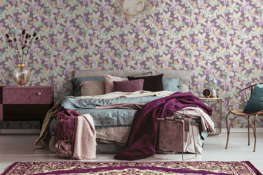 Tapetes ar ziedu rakstu ar spīdīgu efektu, violetā krāsā, 389082 AS Creation
