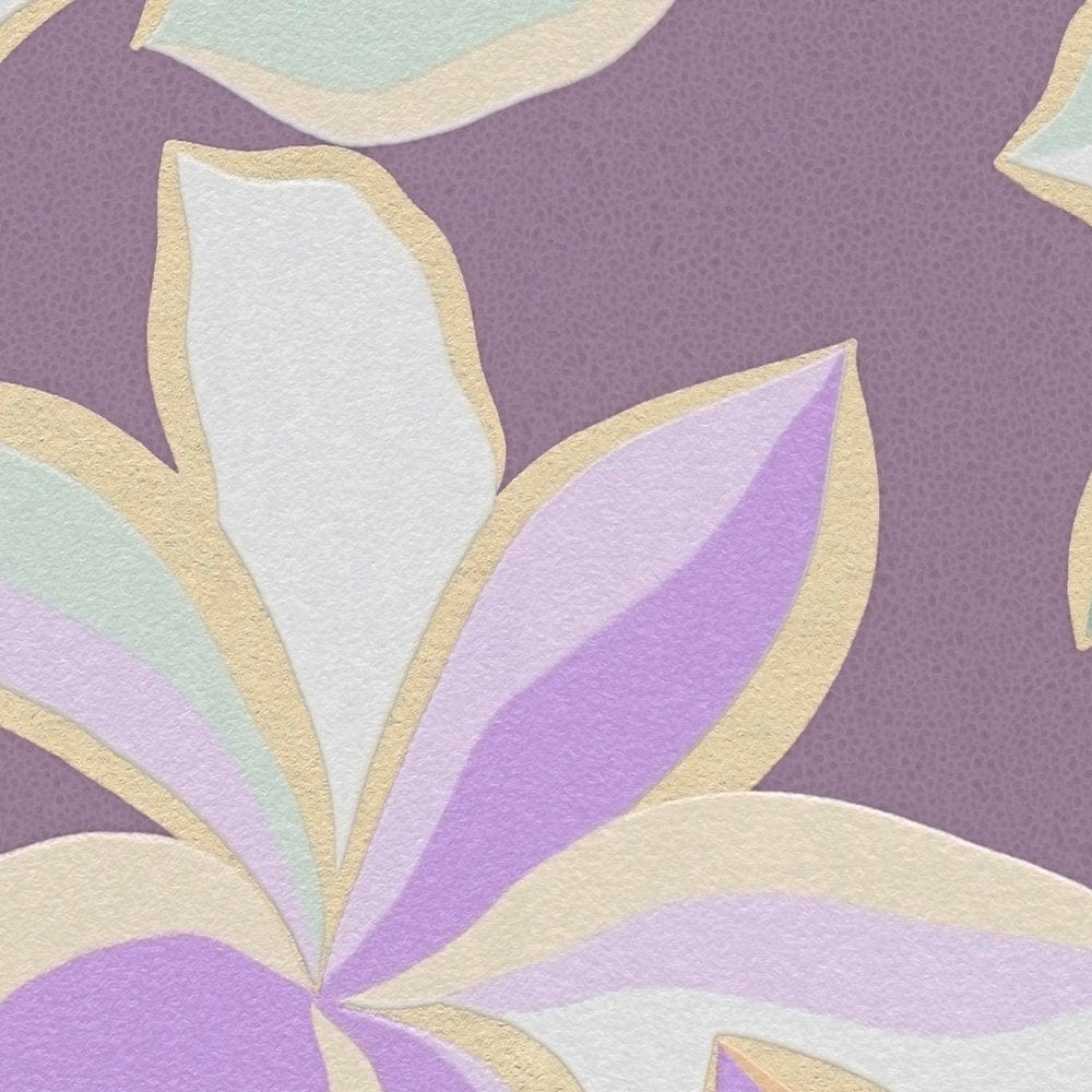 Tapetes ar ziedu rakstu ar spīdīgu efektu, violetā krāsā, 389082 AS Creation