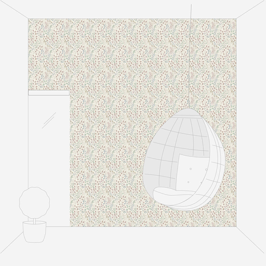 Tapetes ar zīmētu ziedu rakstu, balta, roza, zaļa, AS 388471 AS Creation