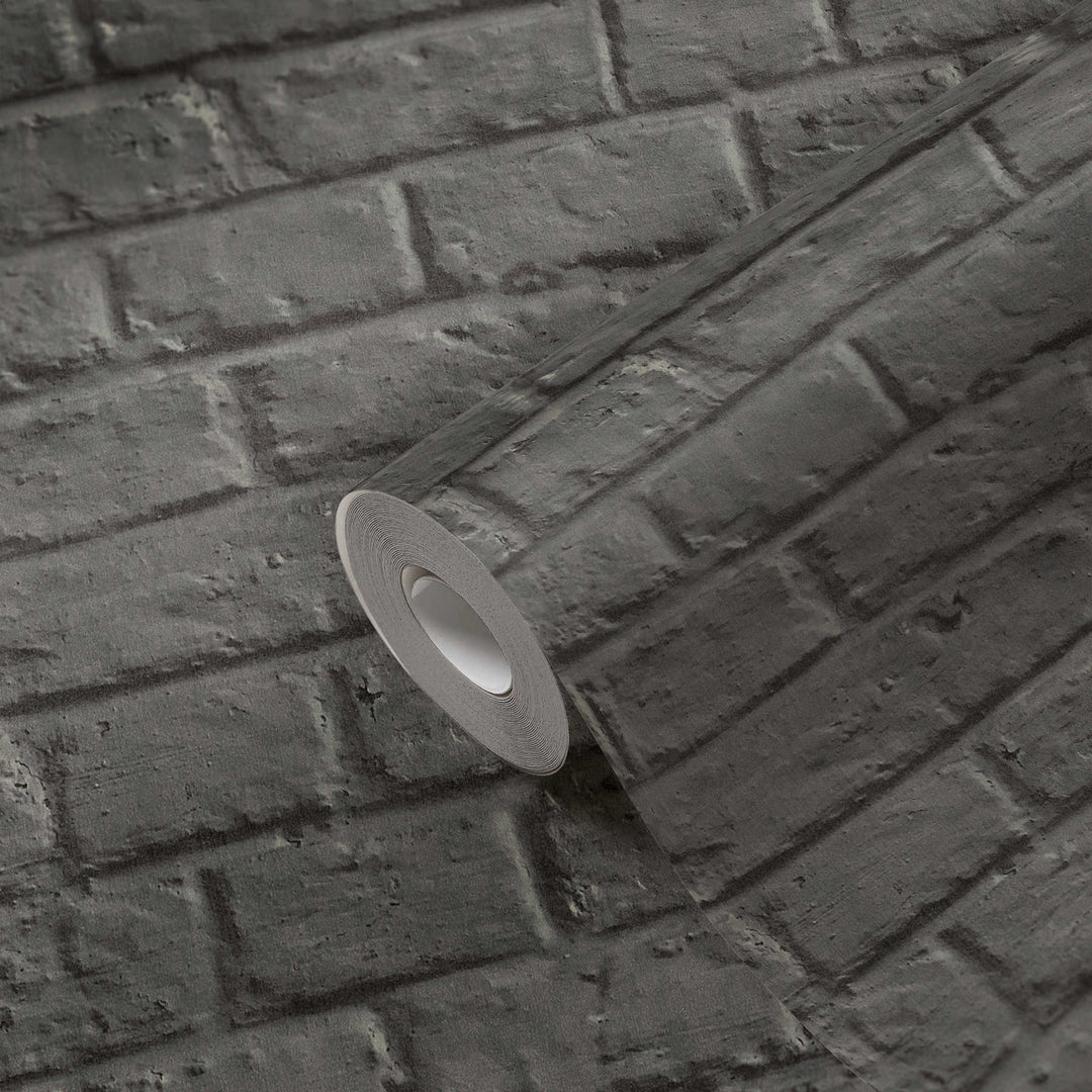 Akmens tapetes ar gludu ķieģeļu izskatu - pelēka, melna AS 369121 AS Creation