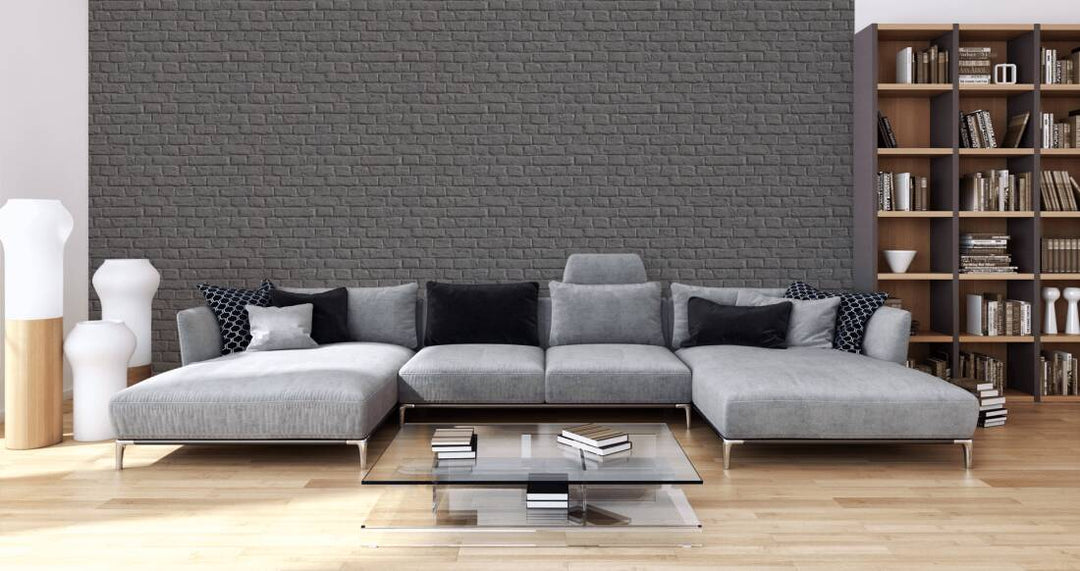 Akmens tapetes ar gludu ķieģeļu izskatu - pelēka, melna AS 369121 AS Creation