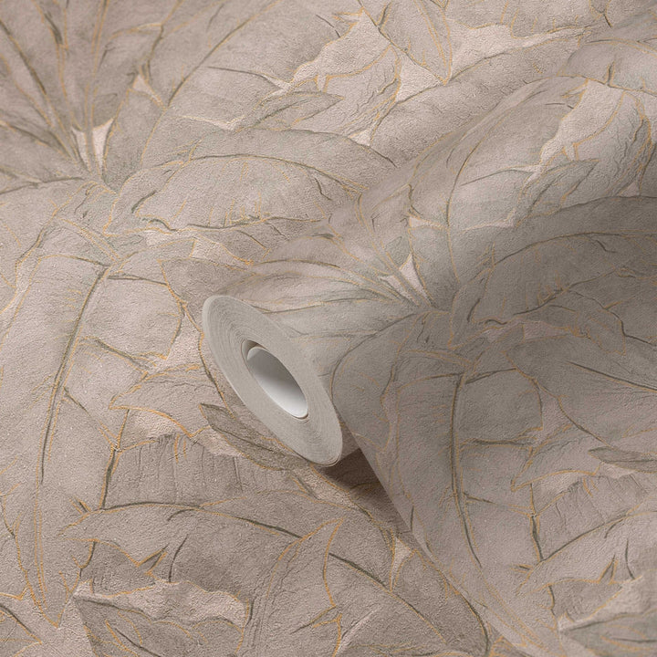 Bēšas džungļu tapetes ar zelta kontūru AS 369275 AS Creation