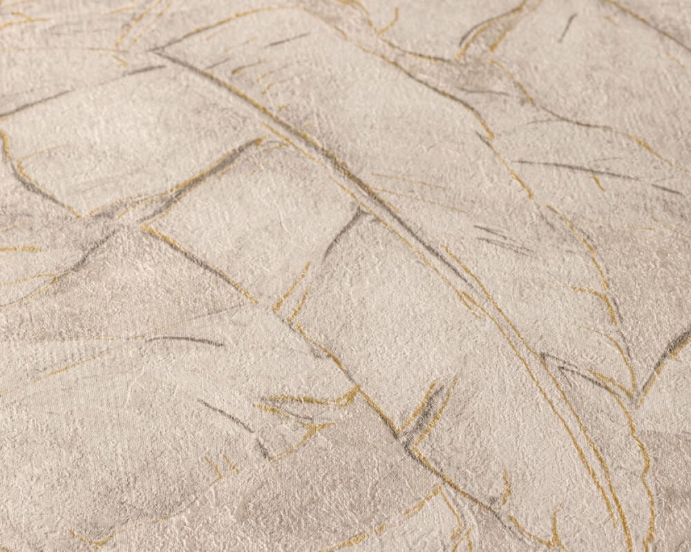 Bēšas džungļu tapetes ar zelta kontūru AS 369275 AS Creation