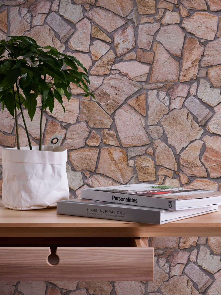 Tapetes ar akmens imitāciju AS Creation 92731-6 brūnā krāsā AS Creation