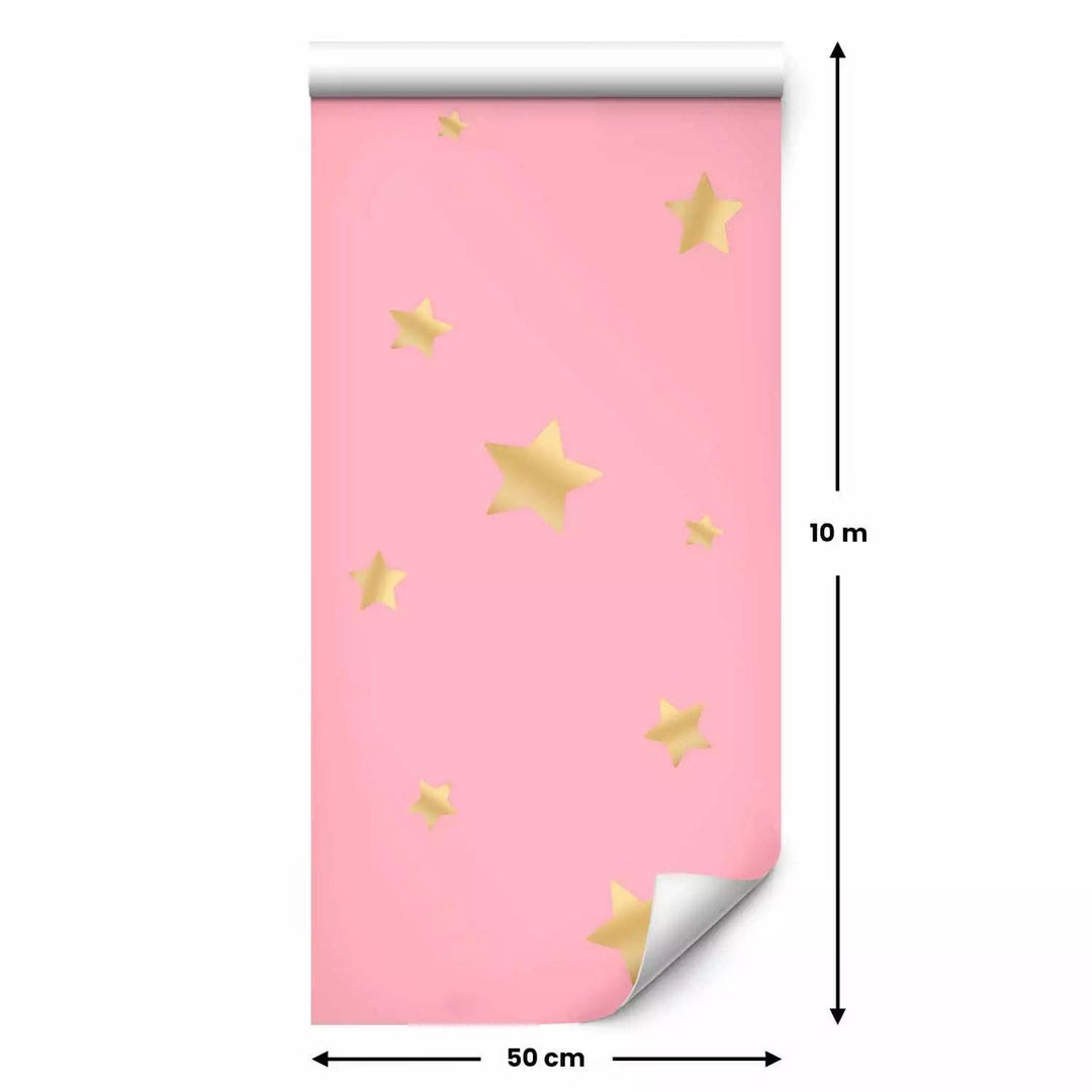 Tapetes bērnu istabai, meitenēm - Zelta zvaigznes uz rozā fona G ART