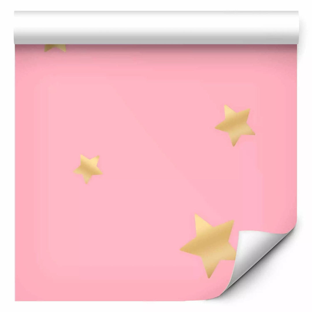 Tapetes bērnu istabai, meitenēm - Zelta zvaigznes uz rozā fona G ART