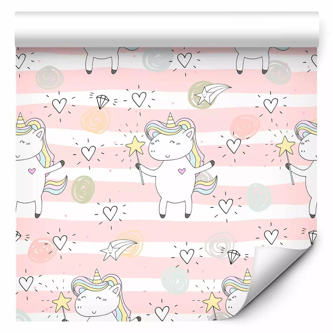 Tapetes bērnu istabai - Smaidošs vienradzis rozā toņos - 0,5x10m G ART