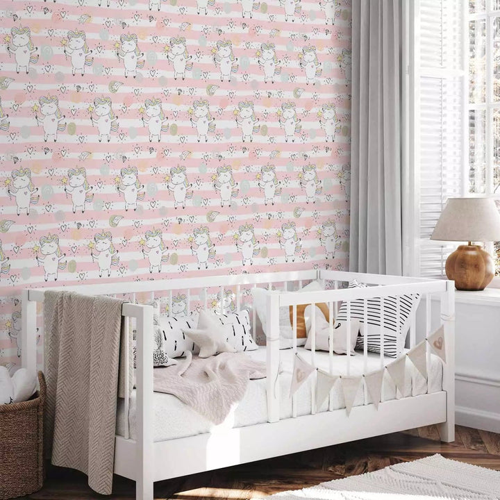 Tapetes bērnu istabai - Smaidošs vienradzis rozā toņos - 0,5x10m G ART