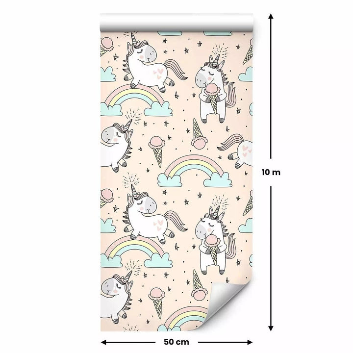 Tapetes bērnu istabai - Vienradži ar saldējumu, 108337, pasteļtoņos G ART