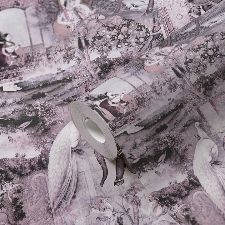 Tapetes Indijas stilā ar vintāžas rakstu - rozā, pelēka - 1351443 AS Creation