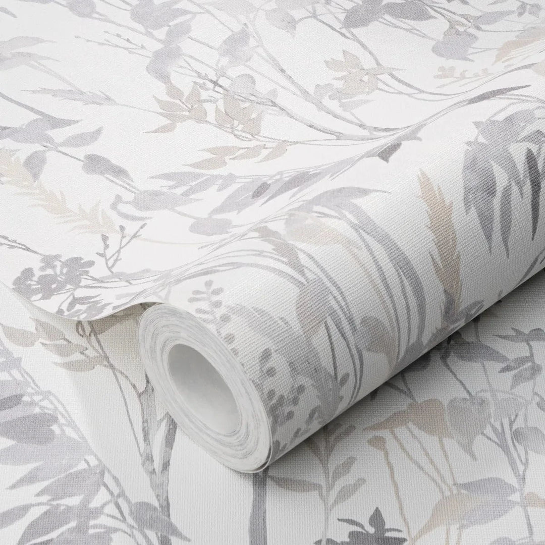 Smalkas lapu un zāles lauku stila tapetes gaišos toņos   Tapetenshop.lv