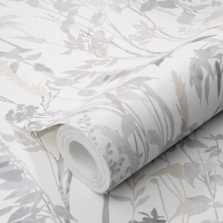 Smalkas lapu un zāles lauku stila tapetes gaišos toņos   Tapetenshop.lv