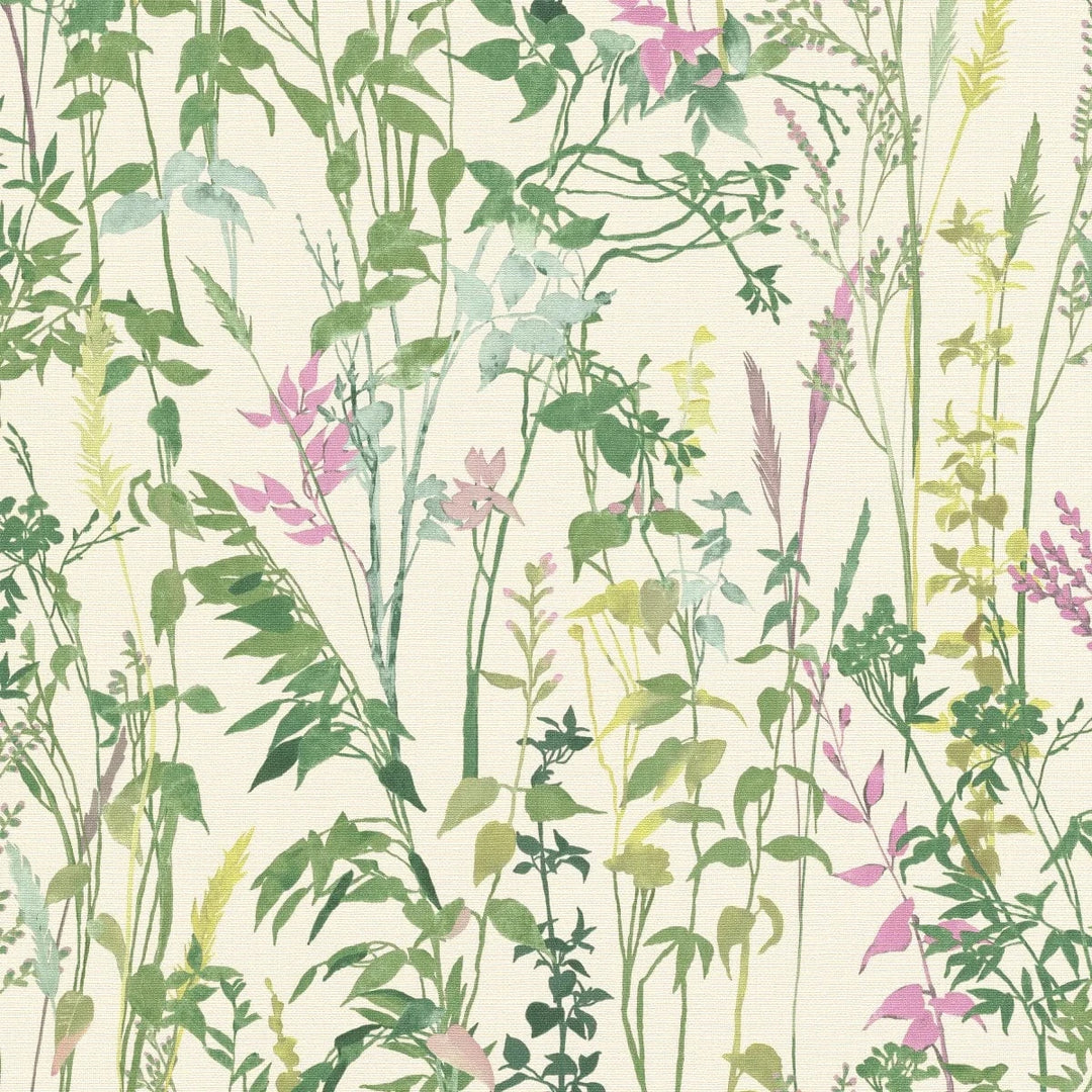 Lauku stila tapetes ar lapām un zāli krēmzaļos toņos   Tapetenshop.lv