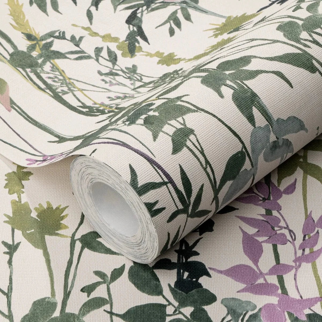 Lauku stila tapetes ar lapām un zāli krēmzaļos toņos   Tapetenshop.lv