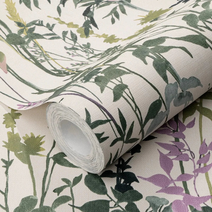 Lauku stila tapetes ar lapām un zāli krēmzaļos toņos   Tapetenshop.lv