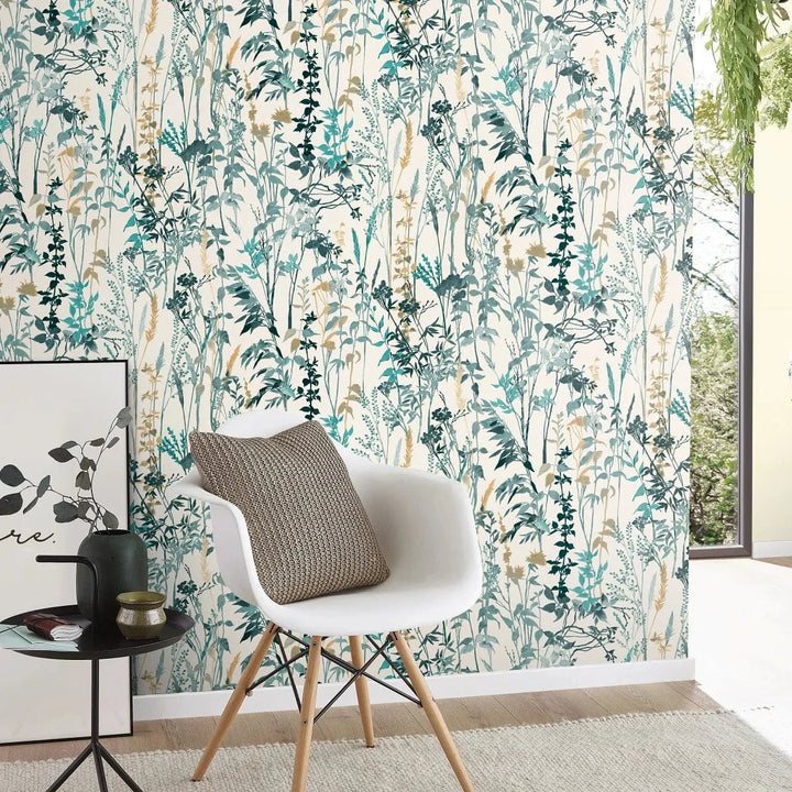 Lauku stila tapetes ar lapu motīvu uz balta fona   Tapetenshop.lv