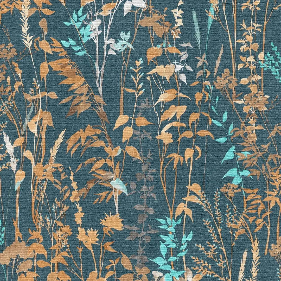 Lauku stila tapetes ar lapu rakstu uz tumši zila fona   Tapetenshop.lv