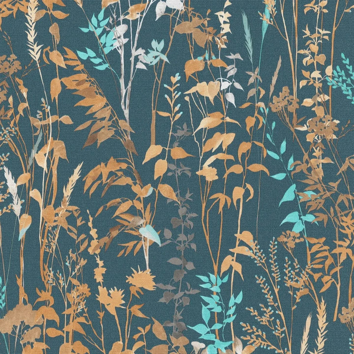 Lauku stila tapetes ar lapu rakstu uz tumši zila fona   Tapetenshop.lv