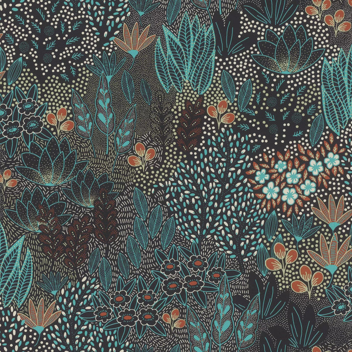 Tapetes RASCH ar abstrakta ziedu rakstu tirkīzā krāsā, 866018 RASCH