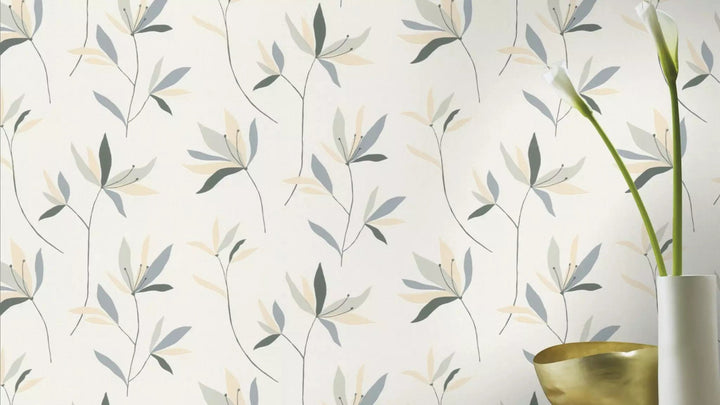 Tapetes RASCH ar elegantu tekstila faktūru un lapām, krēmkrāsā, 634075 RASCH