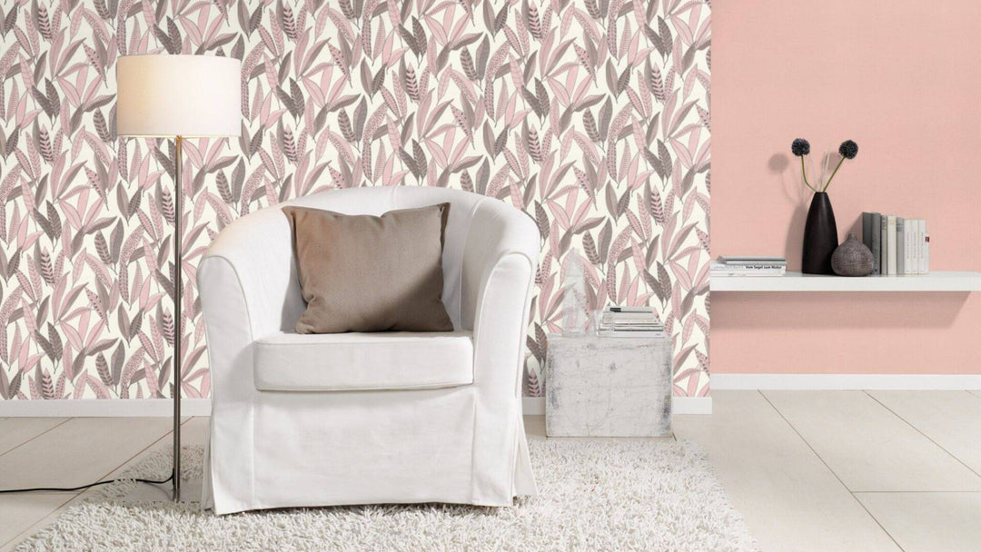 Tapetes RASCH rozā toņos ar tekstila faktūru - guļamistabai RASCH
