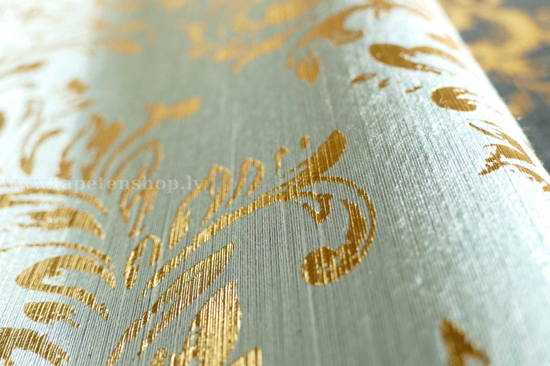Tekstila tapetes ar ziedu elementiem zelta krāsā - zelta, zila, 306586 AS Creation