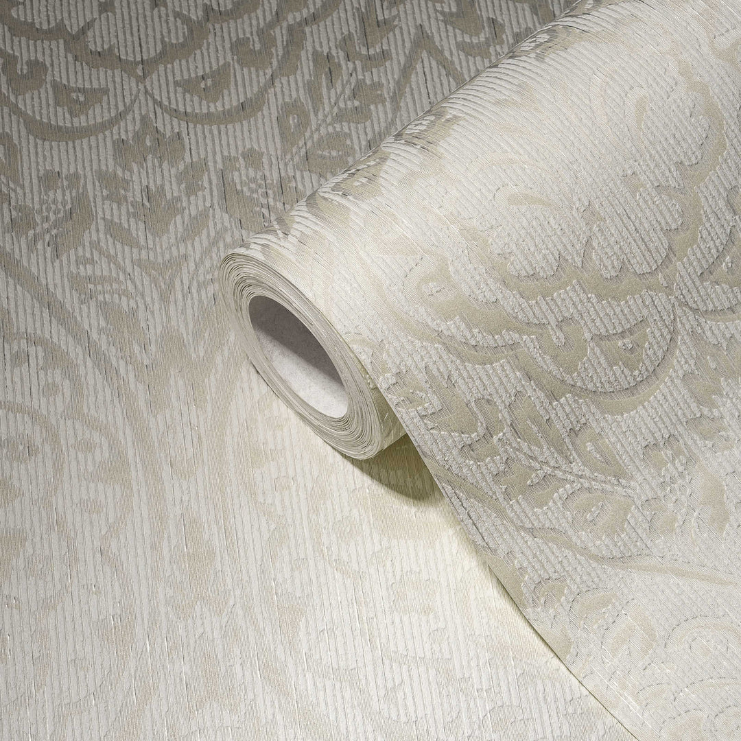 Tekstila tapetes ar ornamentu koloniālā stilā, gaišos toņos, 961954 AS Creation