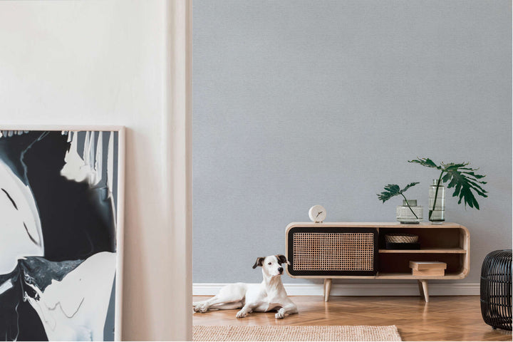 Vienkrāsaina tapete ar auduma struktūru: pelēkā krāsā, 393514 AS Creation