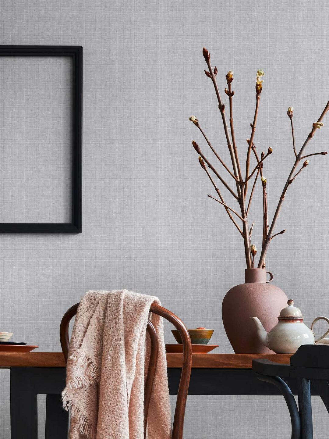 Vienkrāsainas flizelīna tapetes ar lina tekstūru: tumši pelēkā, 389023 AS Creation