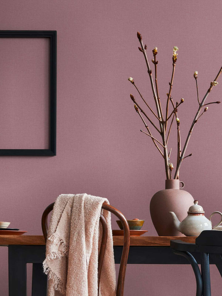 Vienkrāsainas flizelīna tapetes ar lina tekstūru: violetā, 389028 AS Creation