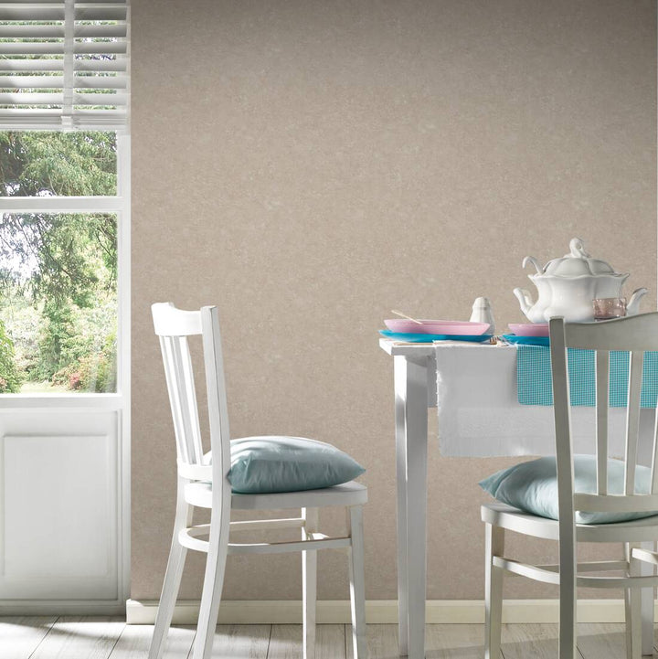 Vienkrāsainas tapete ar dekoratīva apmetuma rakstu, bēšas, 377451 AS Creation