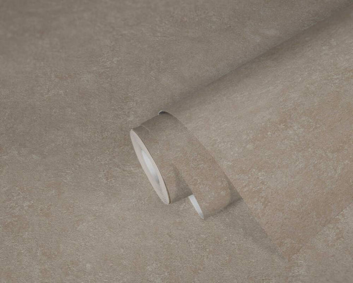 Vienkrāsainas tapete ar dekoratīva apmetuma rakstu, bēšas, 377451 AS Creation