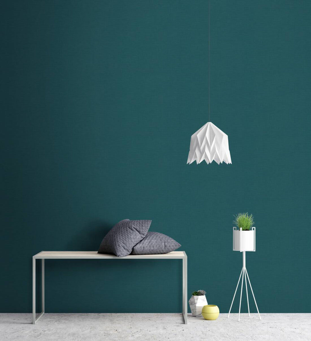 Vienkrāsainas tapetes ar lina struktūru zilgani zaļā krāsā - 1364061 AS Creation