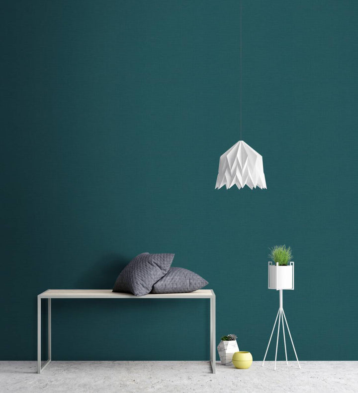 Vienkrāsainas tapetes ar lina struktūru zilgani zaļā krāsā - 1364061 AS Creation