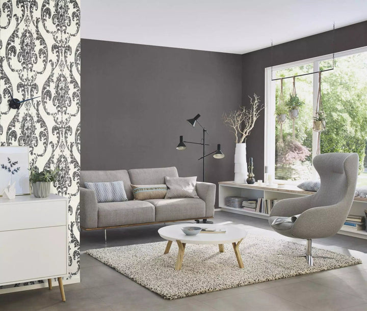 Vienkrāsainas tapetes ar tekstila faktūru melnā krāsā, 633177 RASCH