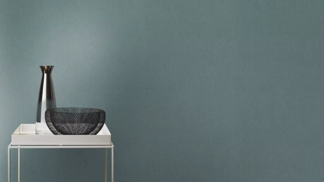 Vienkrāsainas tapetes ar tekstila faktūru tirkīzā krāsā, 633184 RASCH